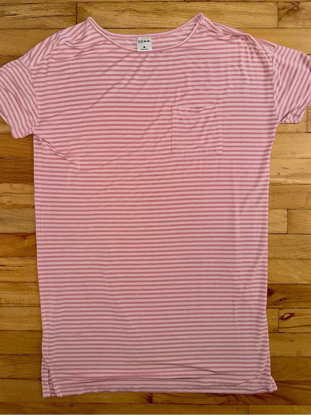 Soma Pink & White Striped Short Sleeve Pajama Tee Medium